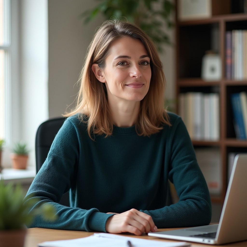 Autorin des Blogs an ihrem aufgeräumten digitalen Arbeitsplatz
