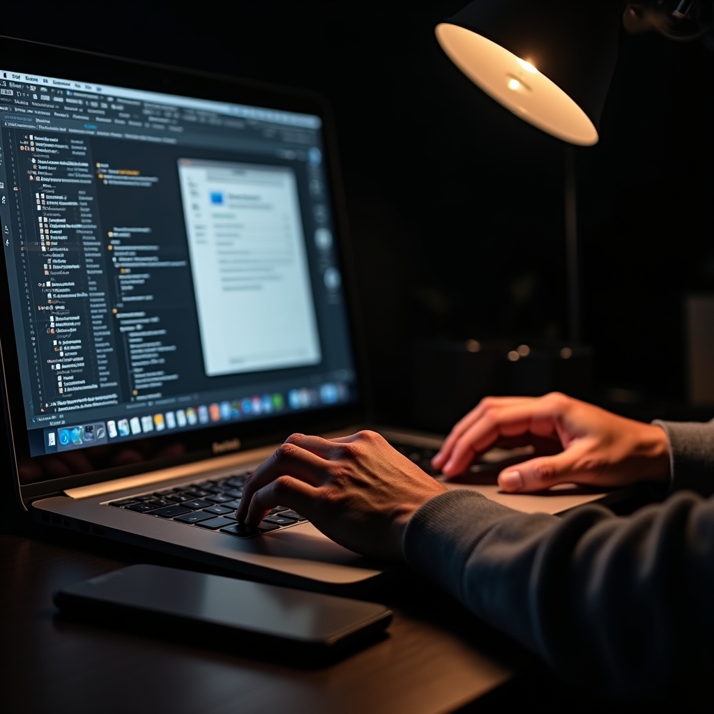 Freiberufler sucht frustriert nach einer alten Rechnung auf dem Laptop